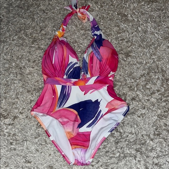 Mynah Abstract Colorful Halter One Piece Swimsuit - Picture 1 of 7